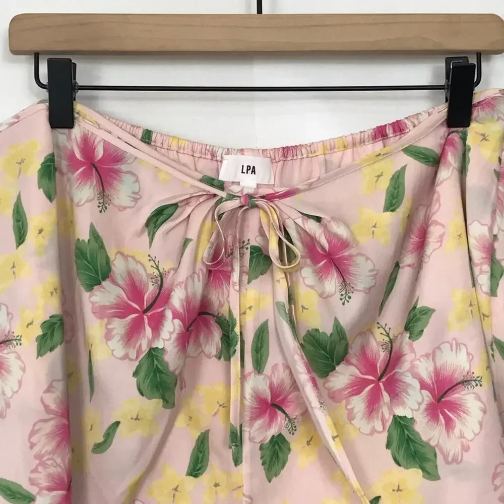 LPA Benni Faux Wrap Shorts Floral Pink Size XL NEW